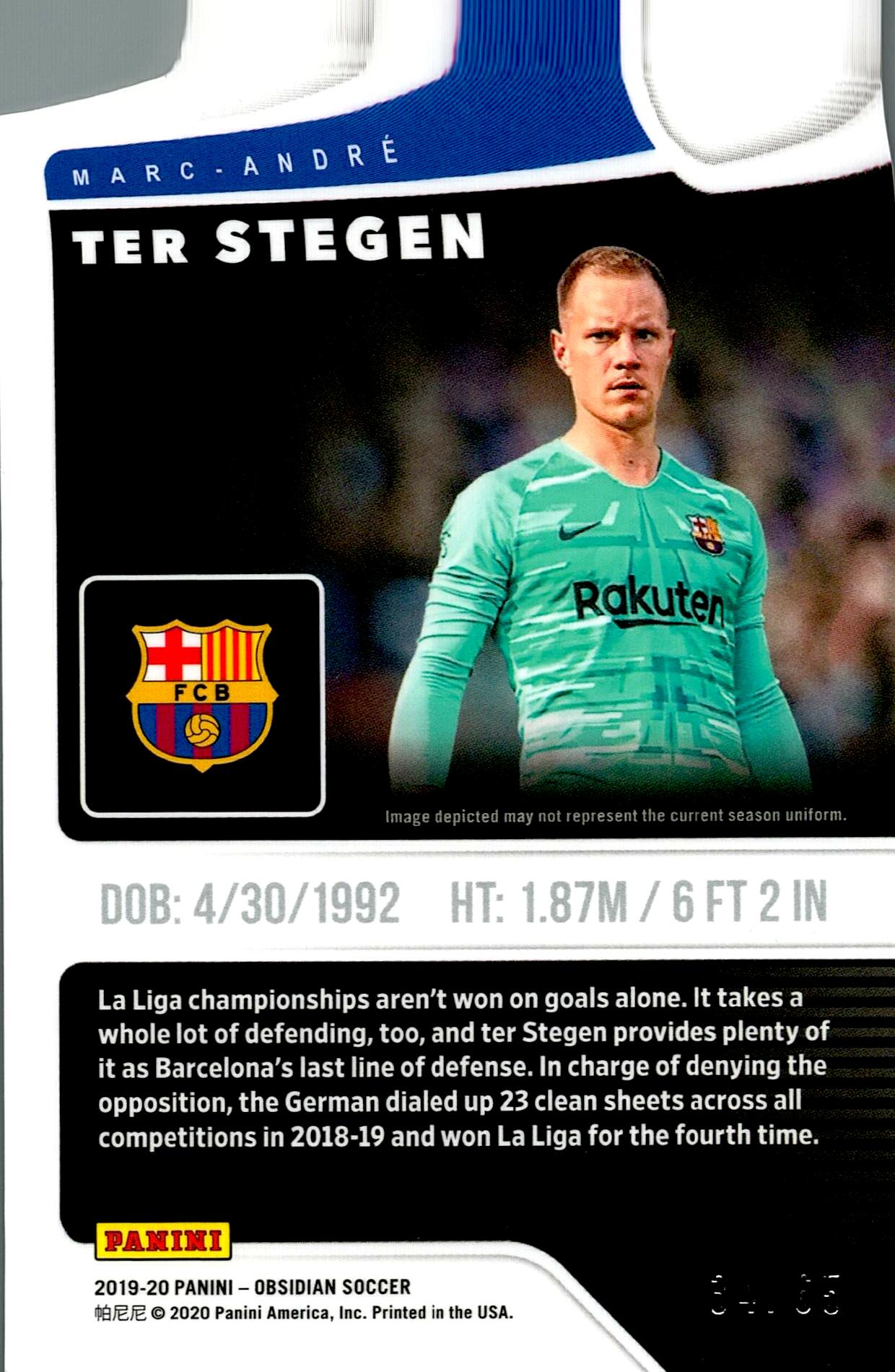 PANINI OBSIDIAN 2019/2020 TER STEGEN Nº88 NUMERADA /65