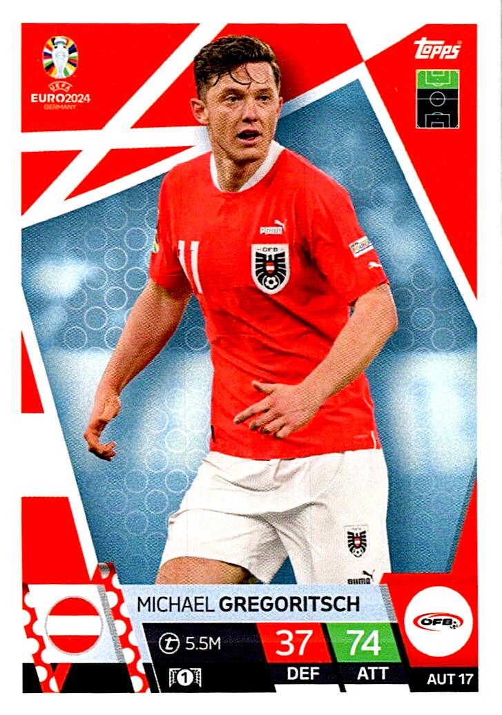 TOPPS MATCH ATTAX UEFA EURO 2024 MICHAEL GREGORITSCH AUSTRIA NºAUT17