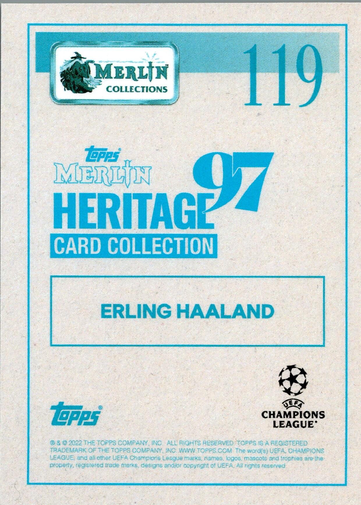 TOPPS MERLIN HERITAGE 97 2021/2022 ERLING HAALAND Nº119