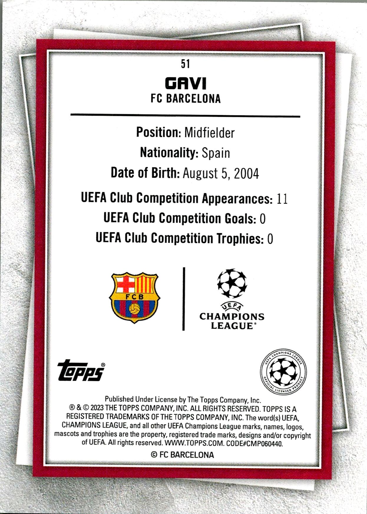 TOPPS SUPER STARS 2022/2023 GAVI YELLOW PARALLEL Nº51