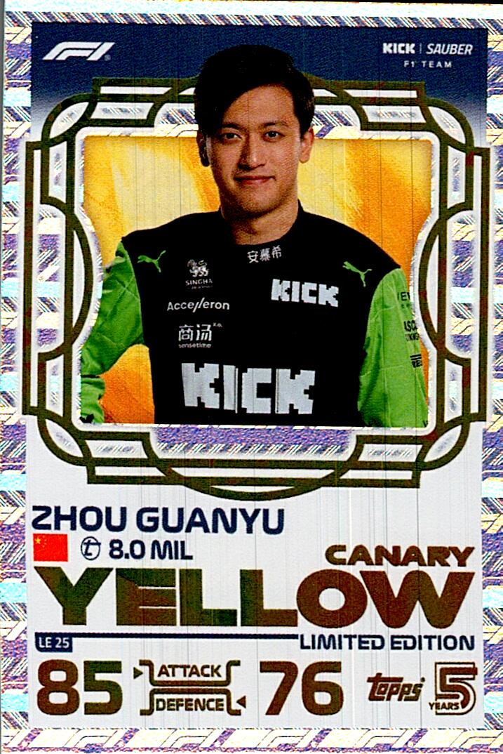 TOPPS TURBO ATTAX 2024 ZHOU GUANYU YELLOW CANARY LE25