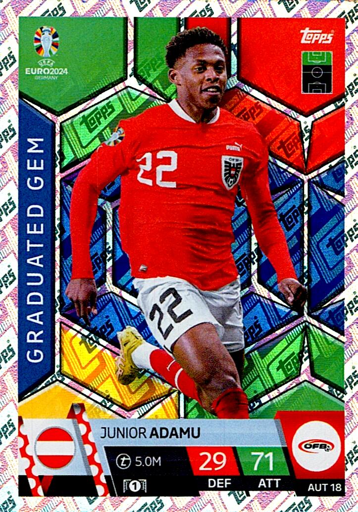 TOPPS MATCH ATTAX UEFA EURO 2024 JUNIOR ADAMU AUSTRIA NºAUT18 GRADUATED GEM
