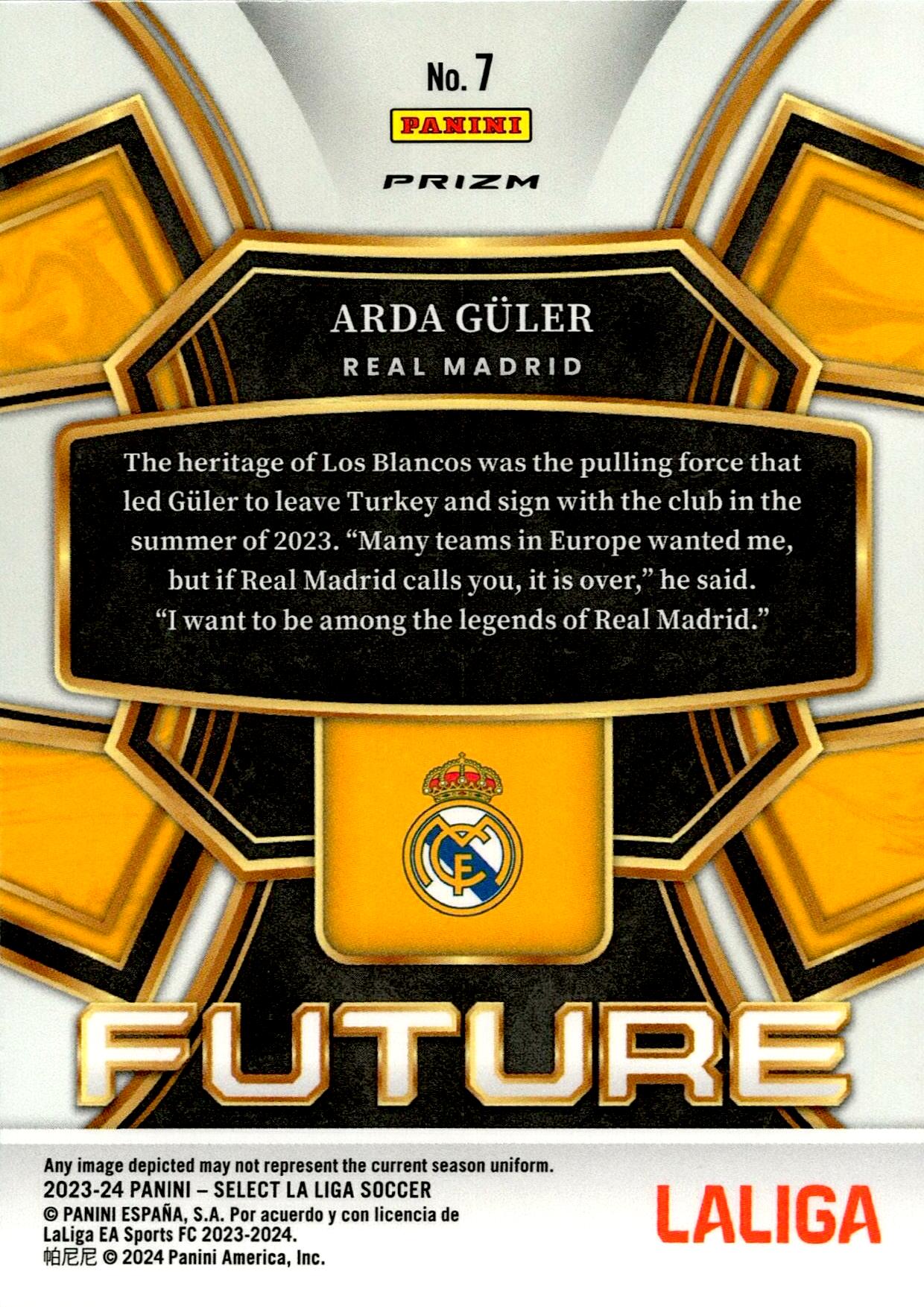 PANINI SELECT FIFA 2023/2024 ARDA GÜLER FUTURE Nº7 ROOKIE