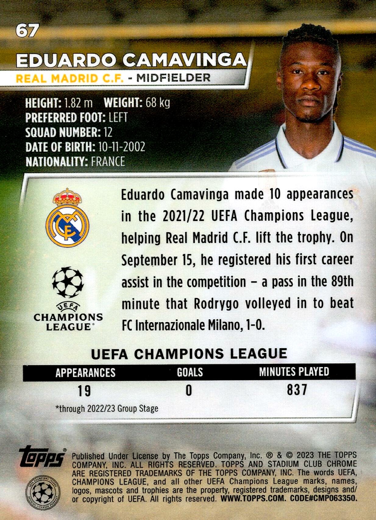 TOPPS STADIUM CHROME 2022/2023 CAMAVINGA Nº67