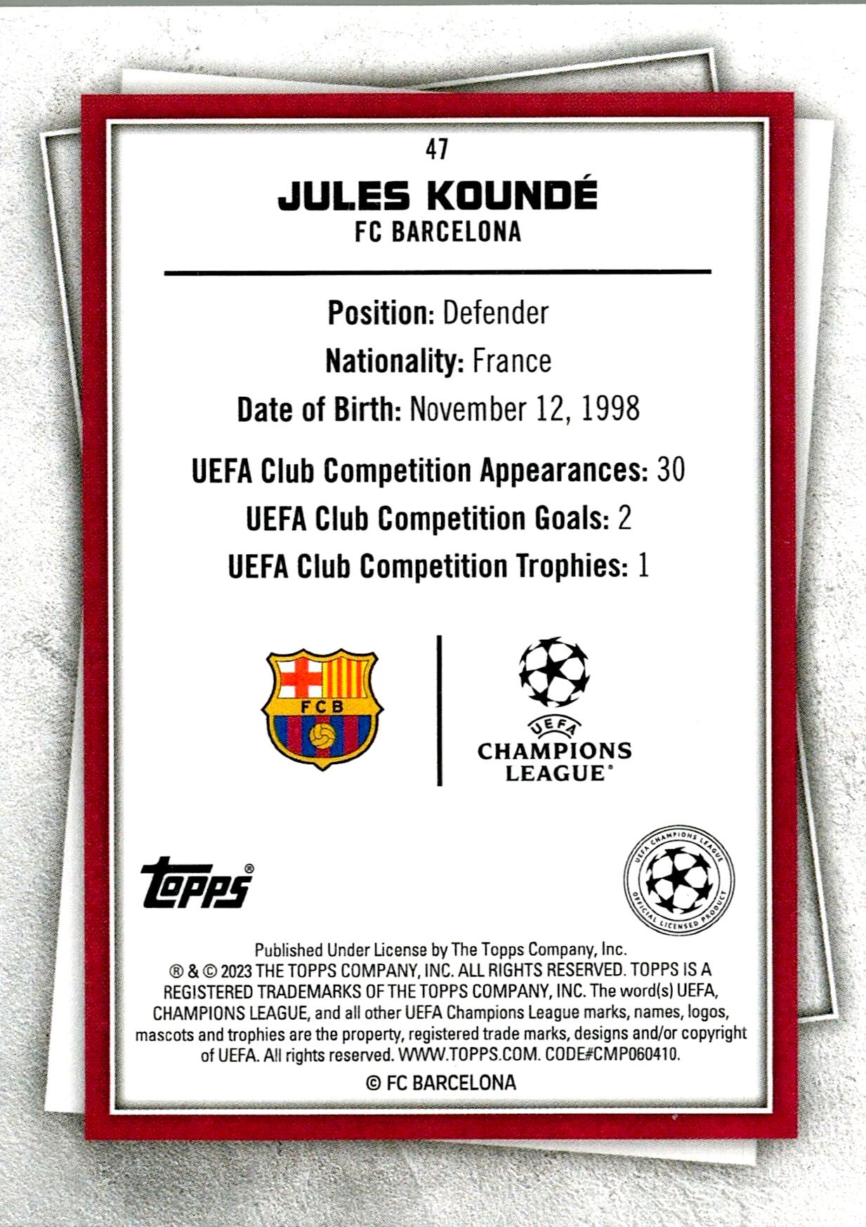 TOPPS SUPER STARS 2022/2023 JULES KOUNDÉ YELLOW PARALLELNº47