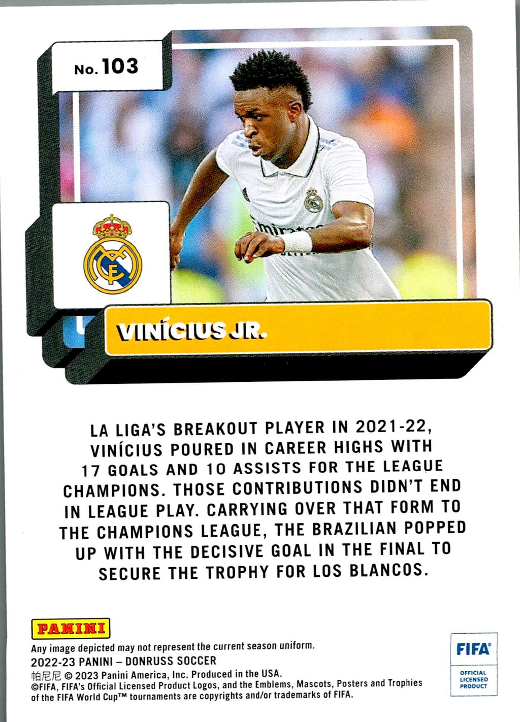 PANINI DONRUSS OPTIC FIFA 2022/2023 VINICIUS JR Nº103 BASE