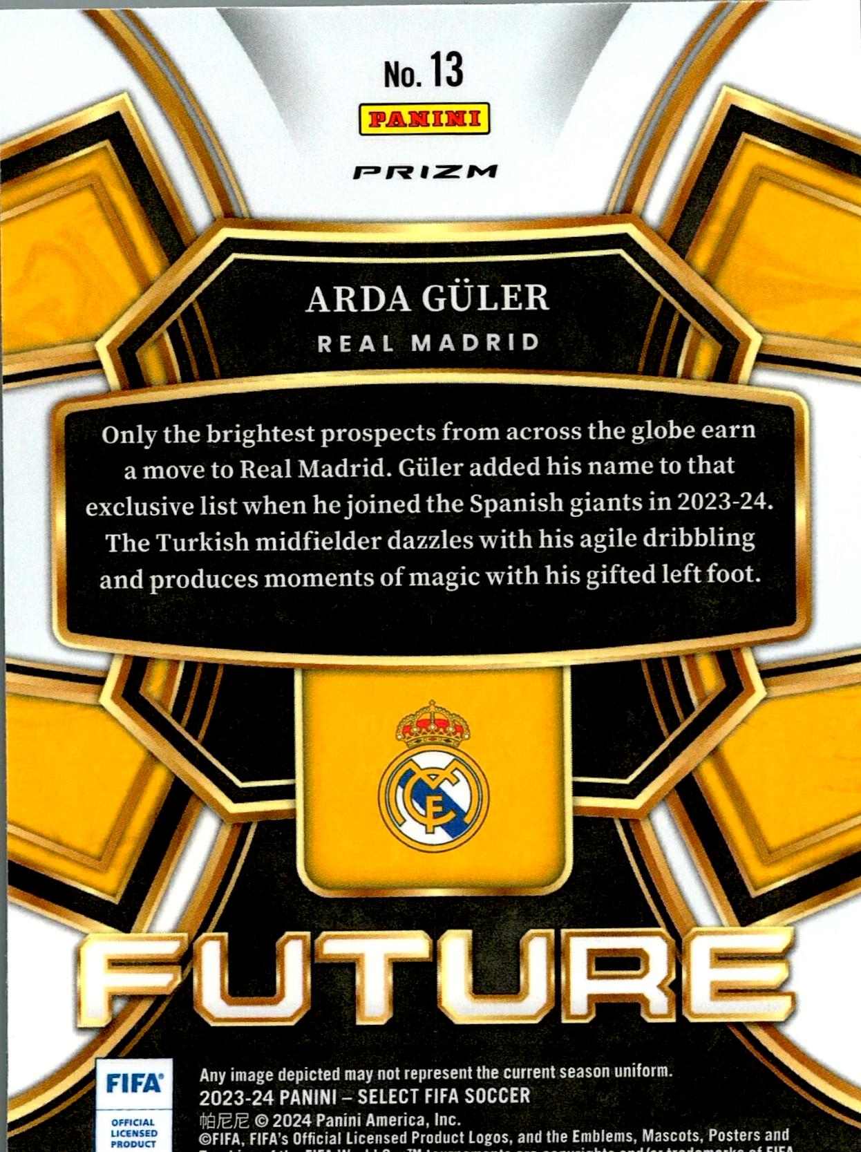 PANINI SELECT FIFA 2023/2024 ARDA GÜLER FUTURE Nº13 ROOKIE
