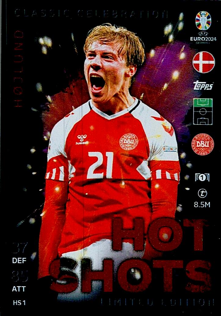 TOPPS MATCH ATTAX UEFA EURO 2024 HOJLUND HOT SHOTS LIMITED EDITION NºHS1