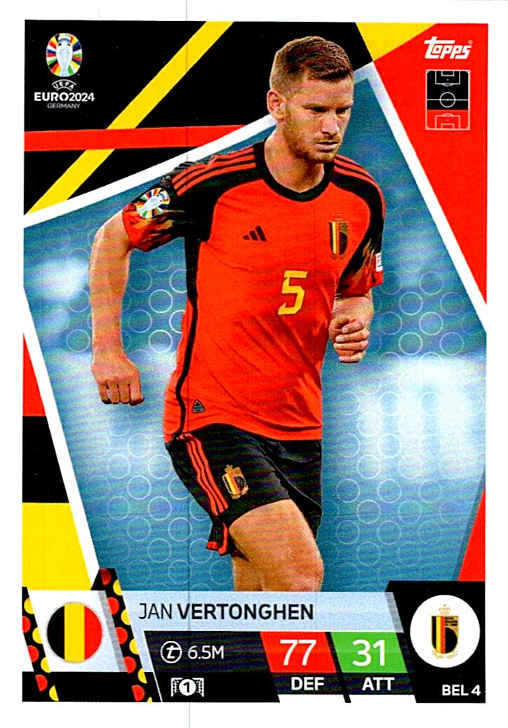 TOPPS MATCH ATTAX UEFA EURO 2024 JAN VERTONGHEN BELGICA NºBEL4