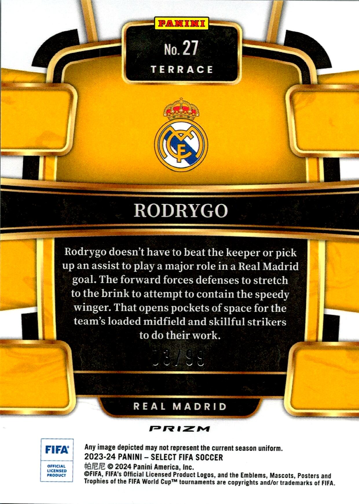 PANINI SELECT LA LIGA 2023/2024 RODRYGO Nº27 NUMERADA /99