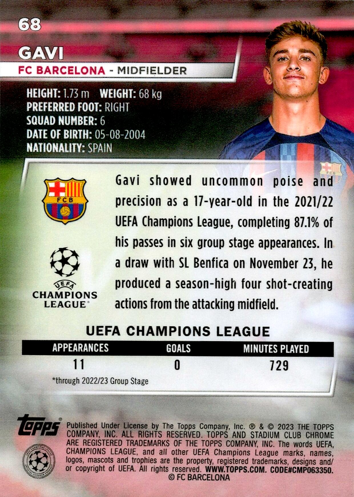 TOPPS STADIUM CHROME UCL 2022/2023 - GAVI Nº68