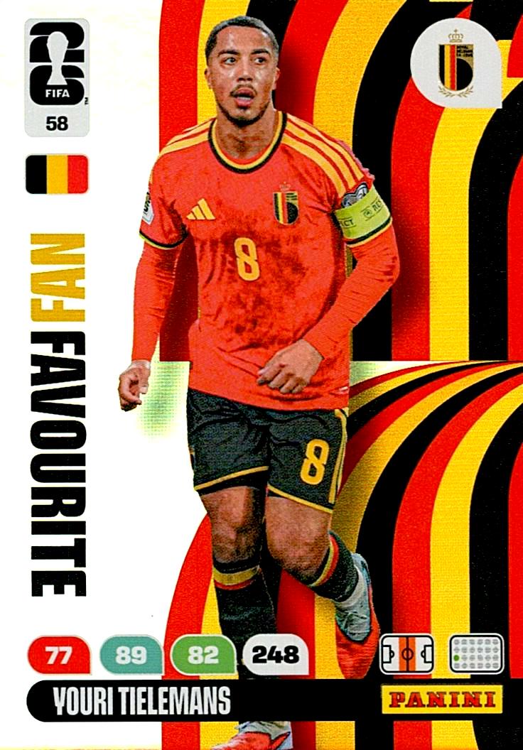 ADRENALYN WORLD CUP 2026 YOURI TIELEMANS BELGIUM FANS FAVOURITE Nº58