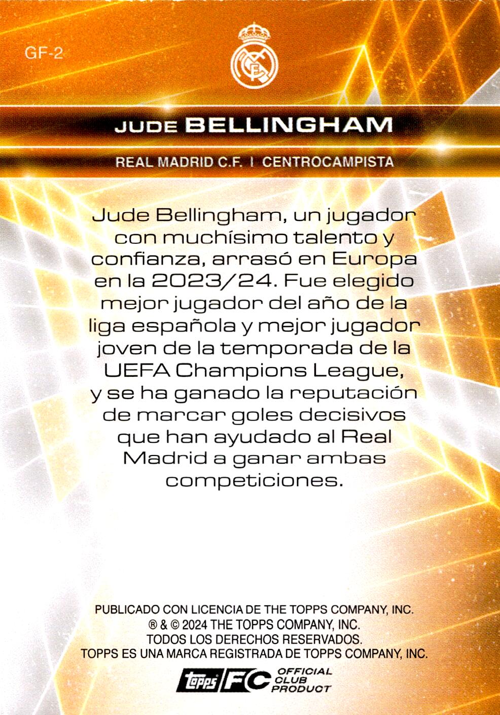 FAN SET REAL MADRID 2024/25 JUDE BELLINGHAM GOLDEN FUTURE NºGF-2