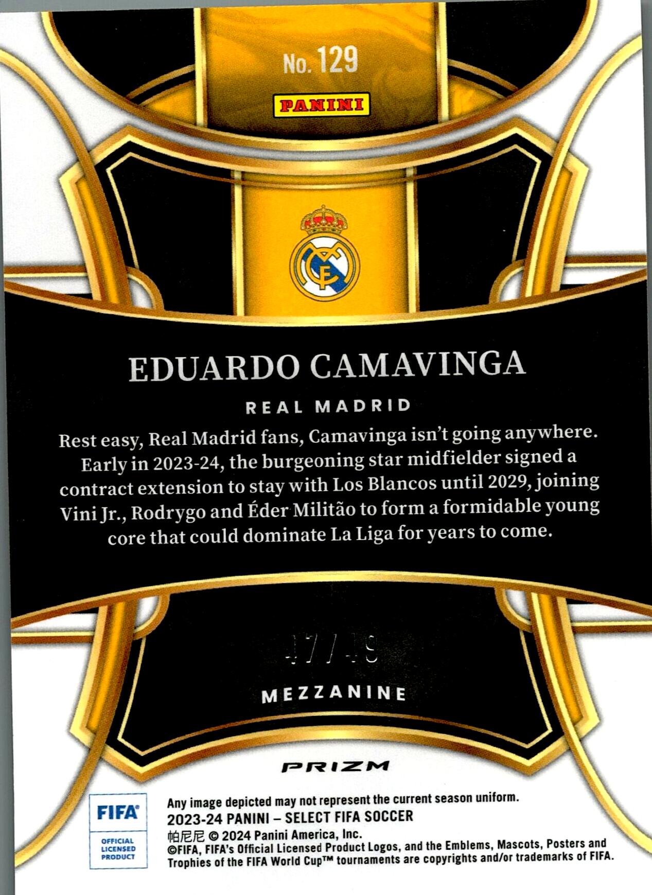 PANINI SELECT FIFA 2023/2024 CAMAVINGA Nº129 NUMERADA /49
