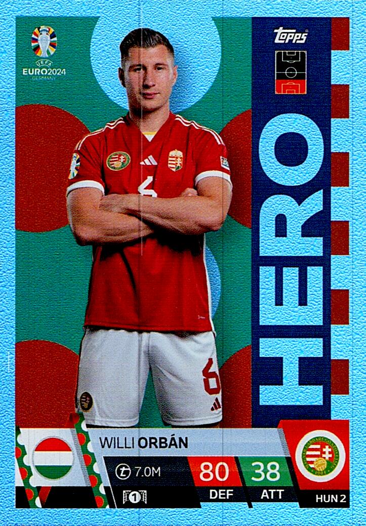 TOPPS MATCH ATTAX UEFA EURO 2024 WILLI ORBAN HUNGRIA NºHUN2 HERO