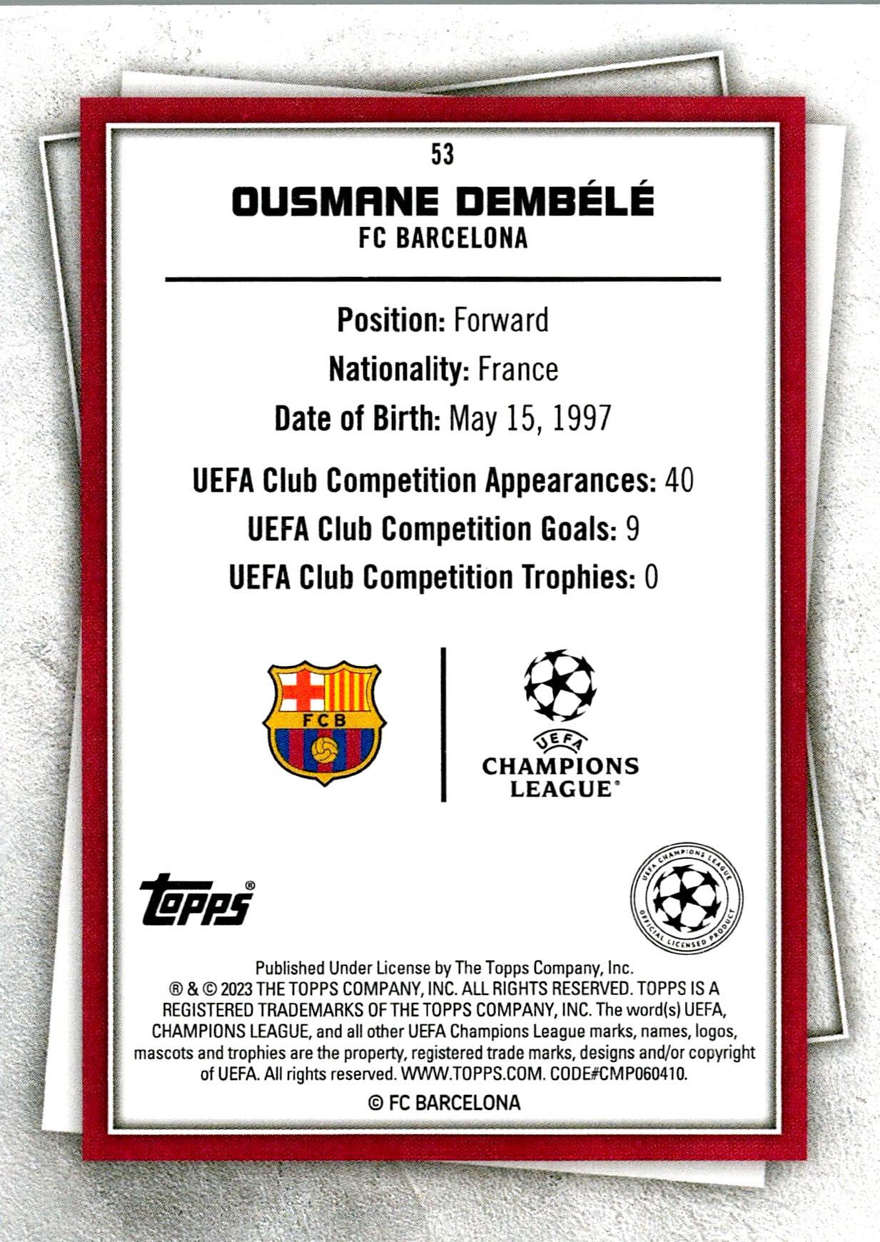 TOPPS SUPER STARS 2022/2023 OUSMANE DEMBÉLÉ Nº53