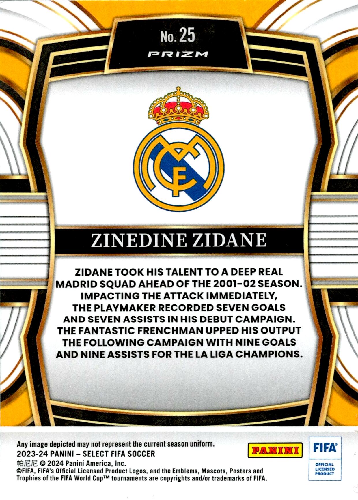 PANINI SELECT FIFA 2023/2024 ZINEDINE ZIDANE EQUALIZERS Nº25