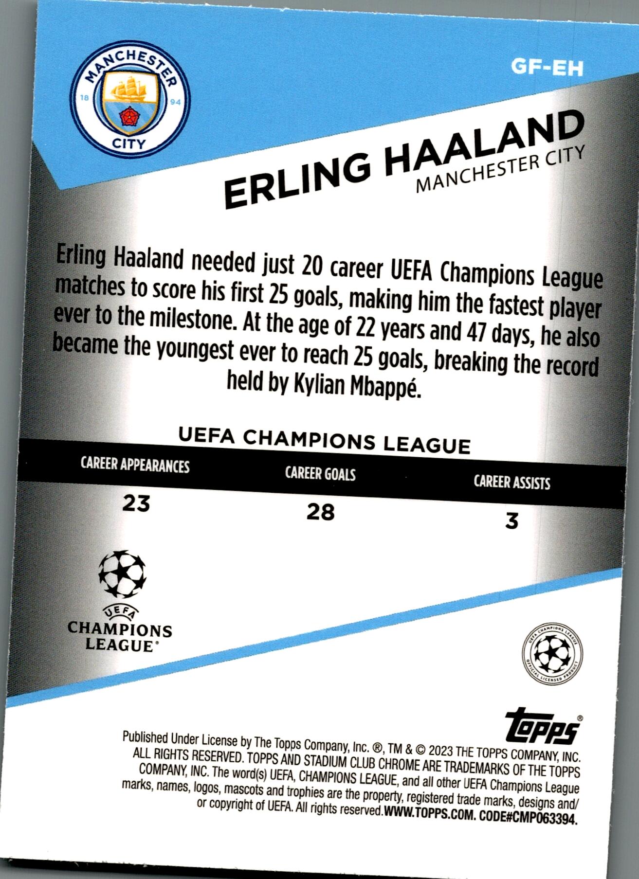 TOPPS STADIUM CHROME UCL 2022/2023 ERLING HAALAND GOAL FORCE NºGF-EH