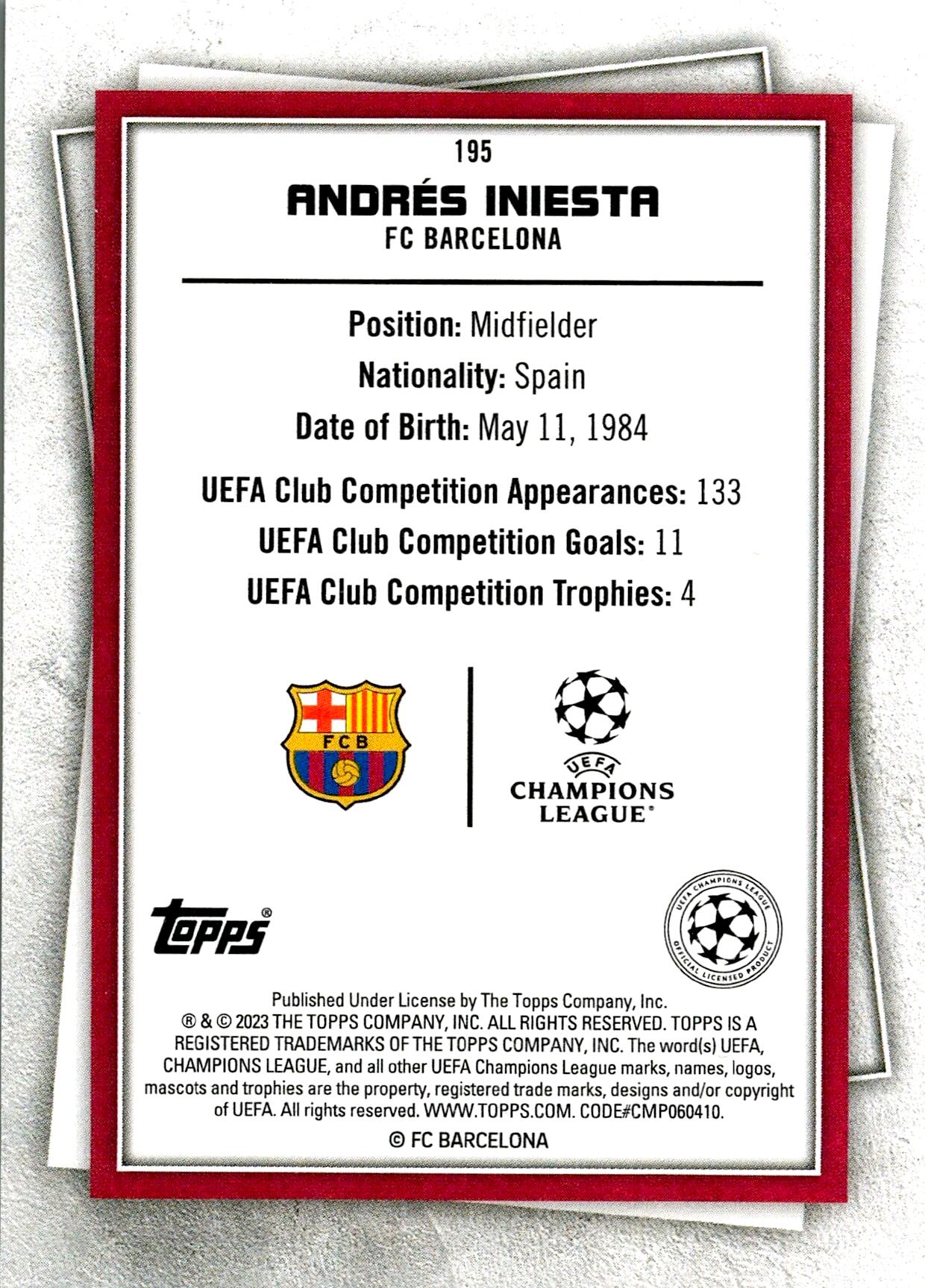 TOPPS SUPER STARS UCL 2022/2023 ANDRÉS INIESTA LEGEND Nº195