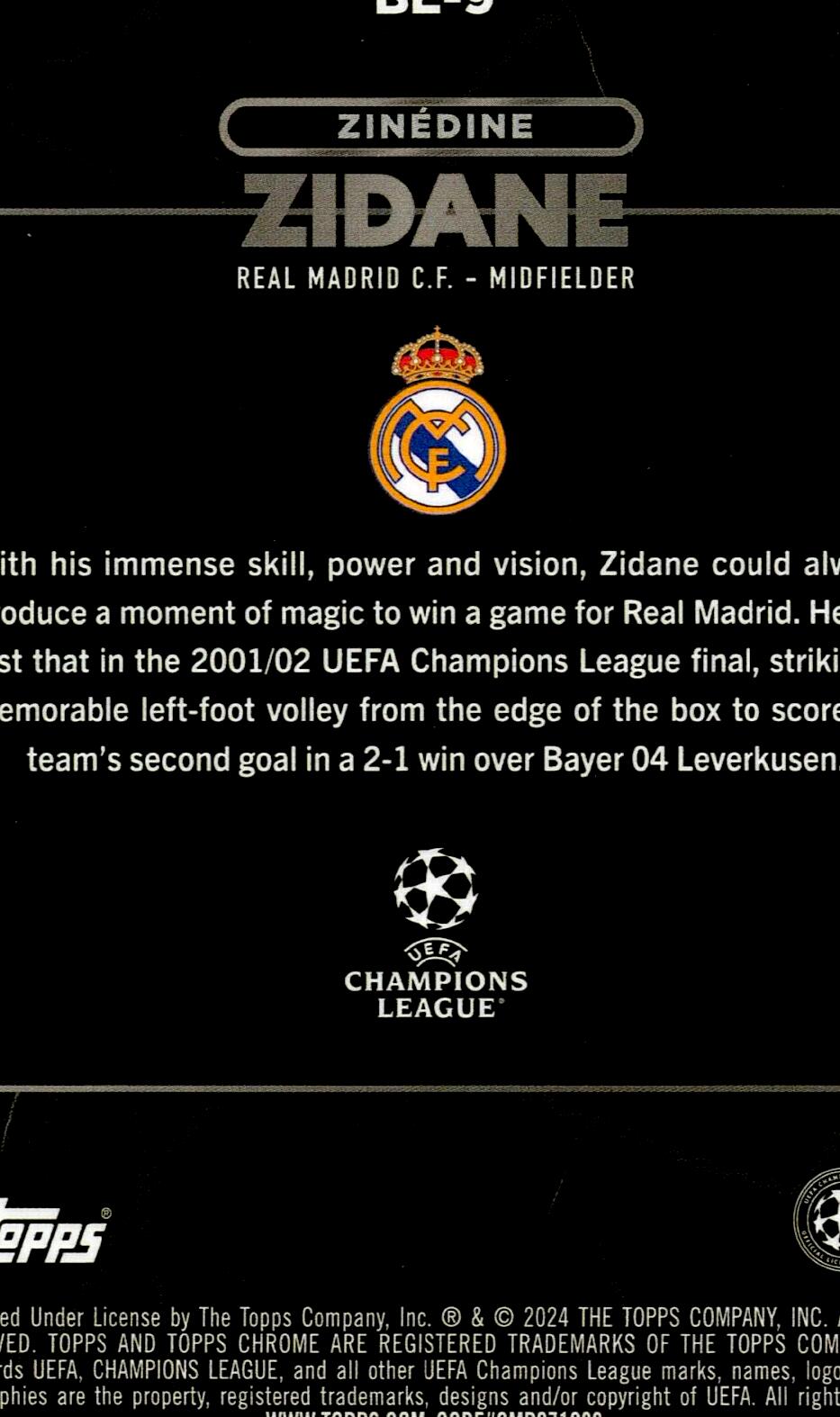 TOPPS CHROME 2023/2024 ZINEDINE ZIDANE SHADOW NºBE-9