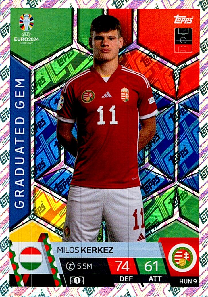TOPPS MATCH ATTAX UEFA EURO 2024 MILOS KERKEZ HUNGRIA NºHUN9 GRADUATED GEM