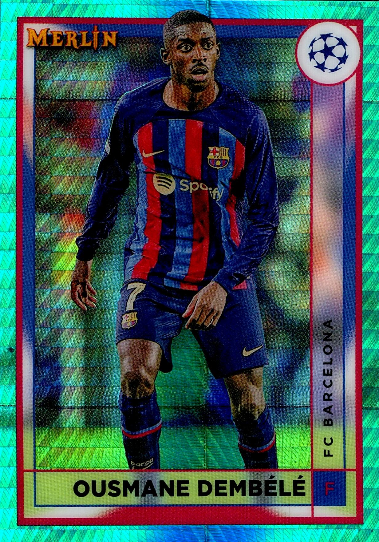 TOPPS MERLIN UCL 2022/2023 OUSMANE DEMBÉLÉ BLUE PARALLEL Nº51