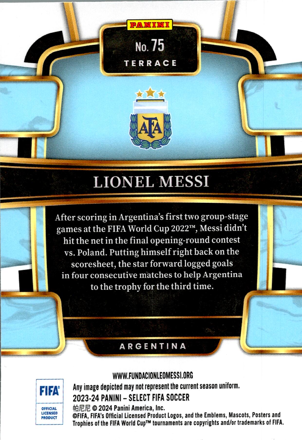PANINI SELECT FIFA 2023/2024 LIONEL MESSI Nº75