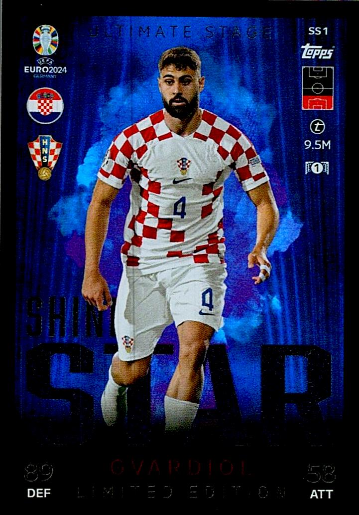 TOPPS MATCH ATTAX UEFA EURO 2024 GVARDIOL SHINING STAR LIMITED EDITION NºSS1