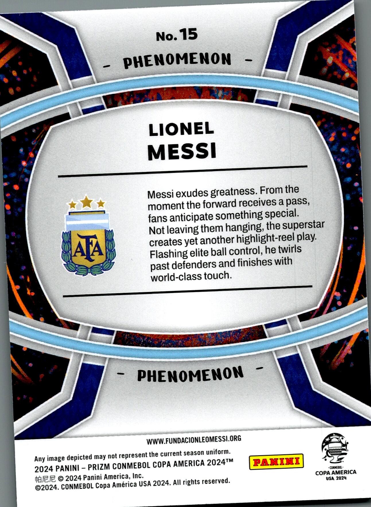 PANINI PRIZM COPA AMERICA 2024 LIONEL MESSI PHENOMENON Nº15