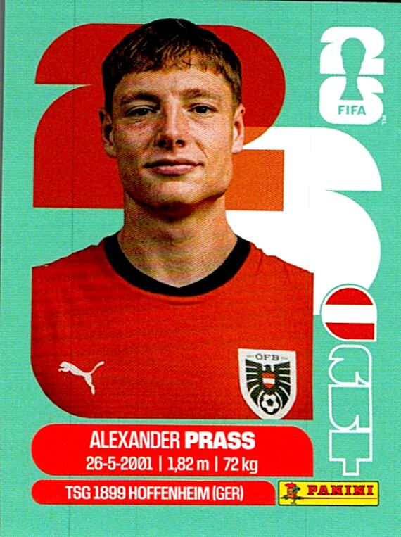 STICKERS FIFA WORLD CUP 2026 ALEXANDER PRASS NºAUT 9