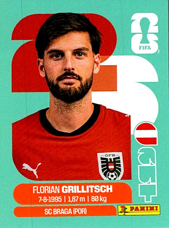 STICKERS FIFA WORLD CUP 2026 FLORIAN GRILLITSCH NºAUT 14