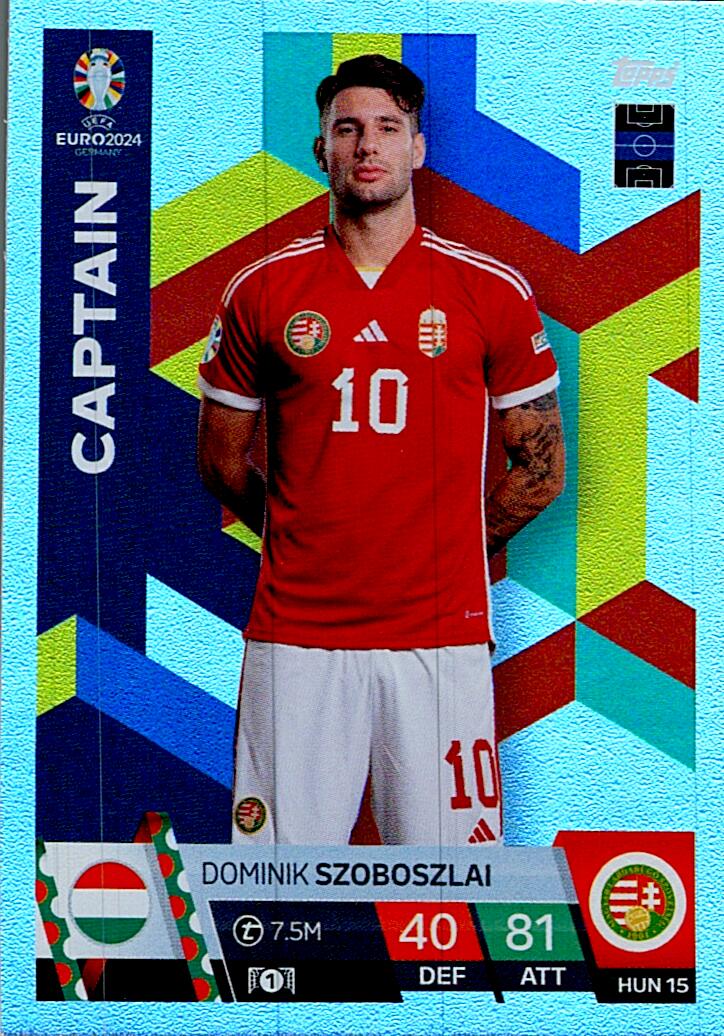 TOPPS MATCH ATTAX UEFA EURO 2024 DOMINIK SZOBOSZLAI HUNGRIA NºHUN15 CAPTAIN