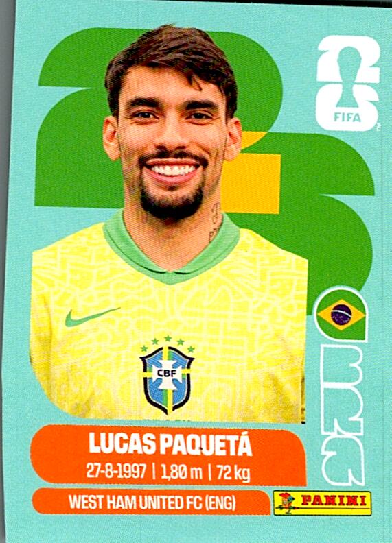 STICKERS FIFA WORLD CUP 2026 LUCAS PAQUETA NºBRA 9