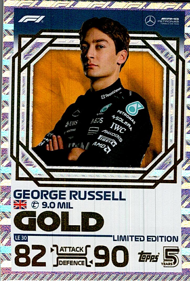 TOPPS TURBO ATTAX 2024 GEORGE RUSSELL GOLD PLATINUM LE30