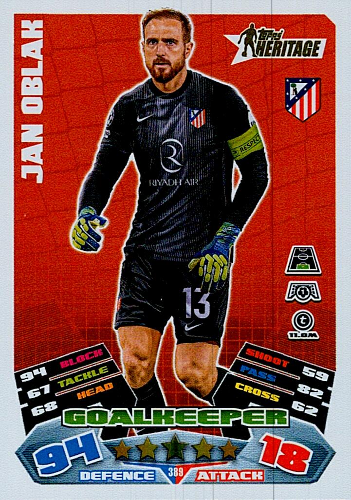 MATCH ATTAX CHAMPIONS LEAGUE 2025/2026 JAN OBLAK TOPPS HERITAGE Nº389
