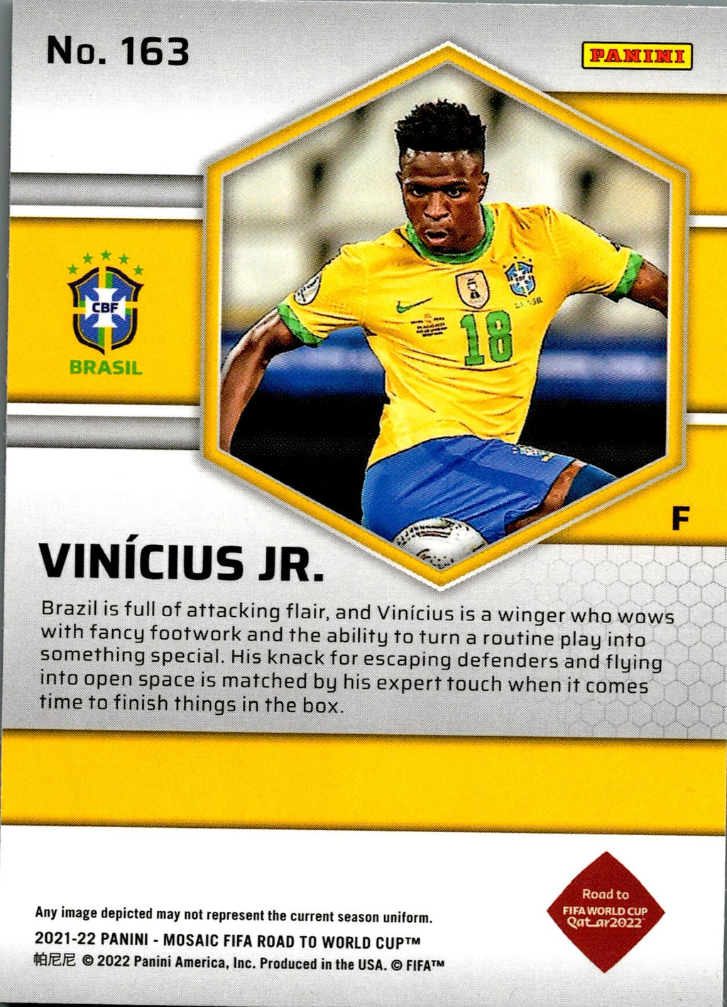 PANINI MOSAIC ROAD TO QATAR 2022 VINICIUS JR. BRAZIL Nº163