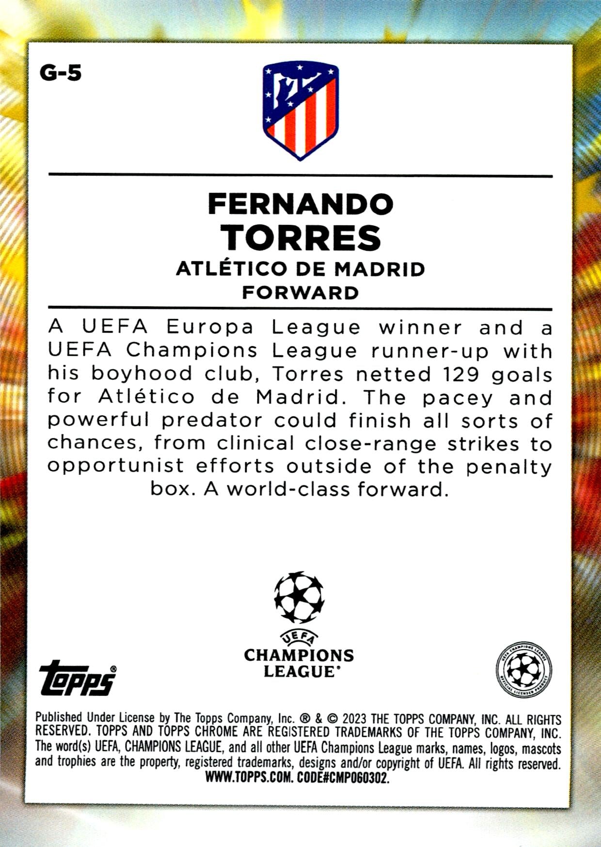 TOPPS CHROME UCL 2022/2023 FERNANDO TORRES GOLAZO NºG-5