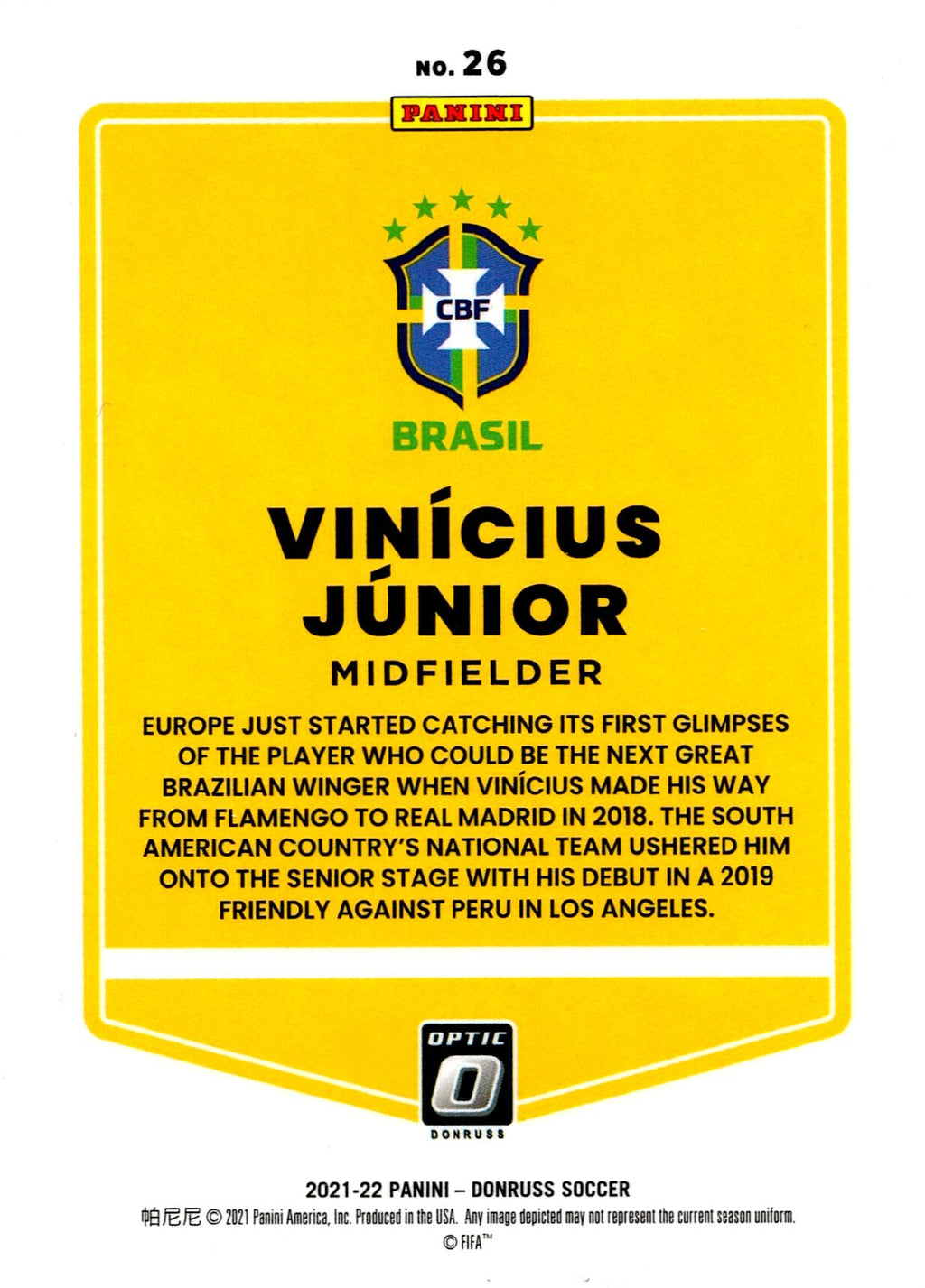 PANINI DONRUSS ROAD TO QATAR 2022 - VINICIUS JUNIOR Nº26 INSERT