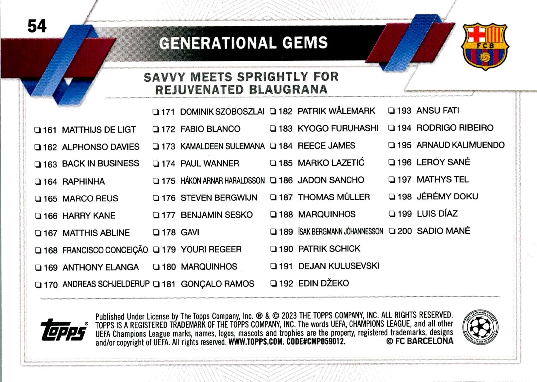 TOPPS UEFA CHAMPIONS LEAGUE 2022/2023 GENERATIONAL GEMS Nº54 1ST