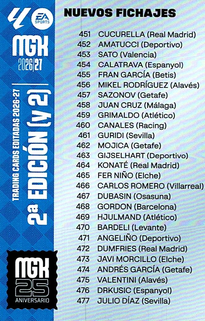 MEGACRACKS 2026/2027 CHECKLIST NUEVOS FICHAJES SEGUNDA EDICION (Y 2)