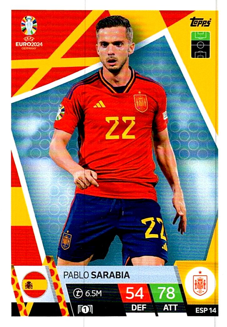 TOPPS MATCH ATTAX UEFA EURO 2024 PABLO SARABIA ESPAÑA NºESP14