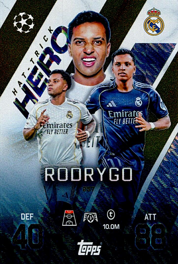 TOPPS MATCH ATTAX EXTRA 2025/26 RODRYGO HAT-TRICK HERO Nº257