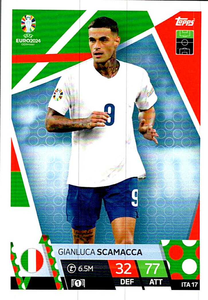 TOPPS MATCH ATTAX UEFA EURO 2024 GIANLUCA SCAMACCA ITALIA NºITA17
