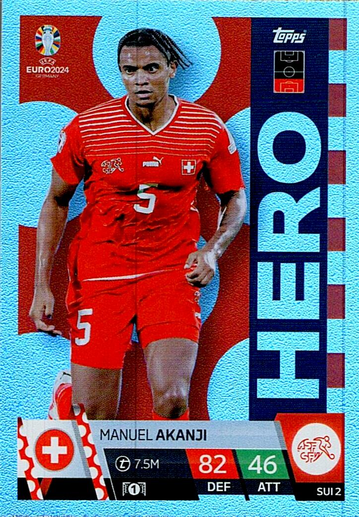 TOPPS MATCH ATTAX UEFA EURO 2024 MANUEL AKANJI SUIZA NºSUI2 HERO