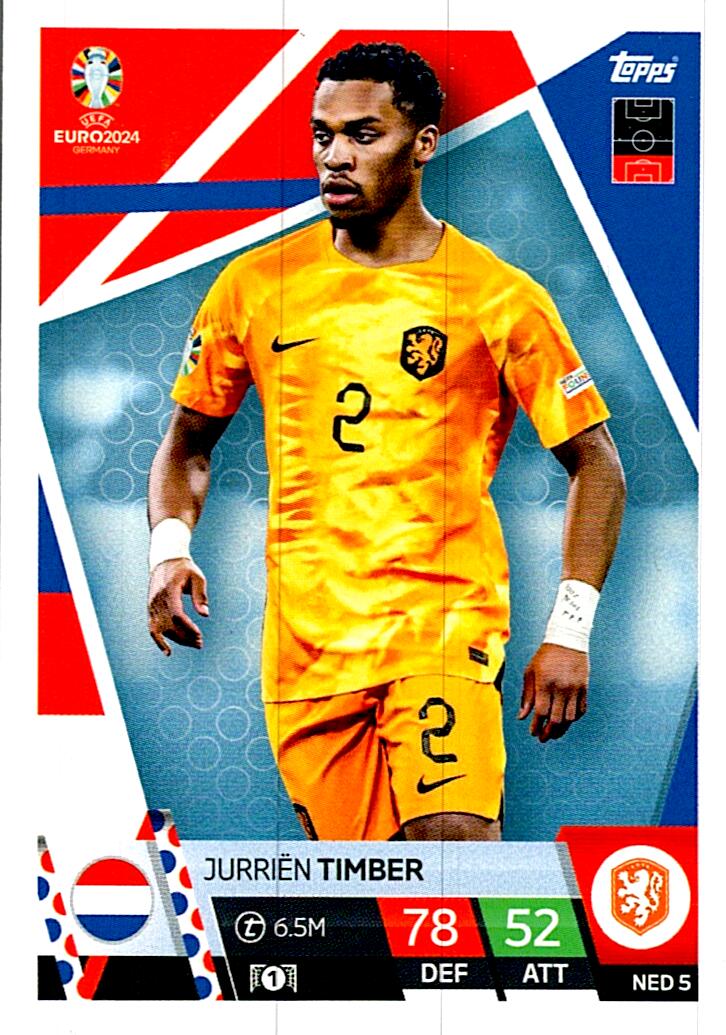TOPPS MATCH ATTAX UEFA EURO 2024 JURRIËN TIMBER HOLANDA NºNED5