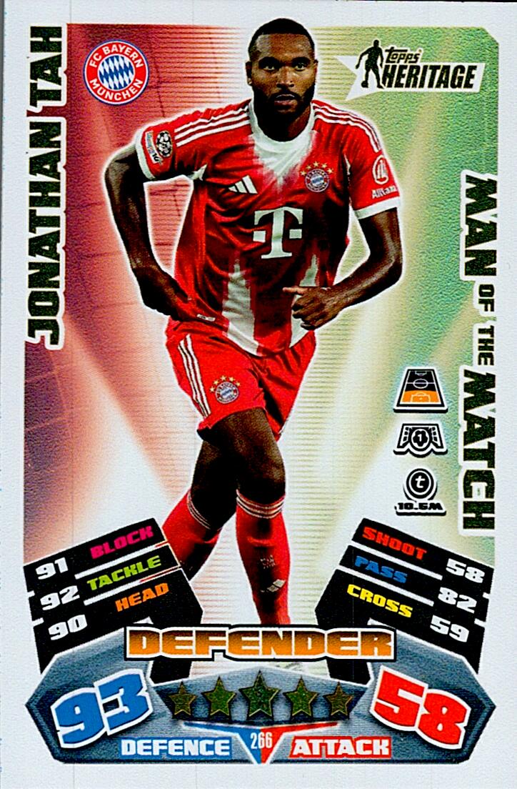 TOPPS MATCH ATTAX EXTRA 2025/26 JONATHAN TAH TOPPS HERITAGE Nº266