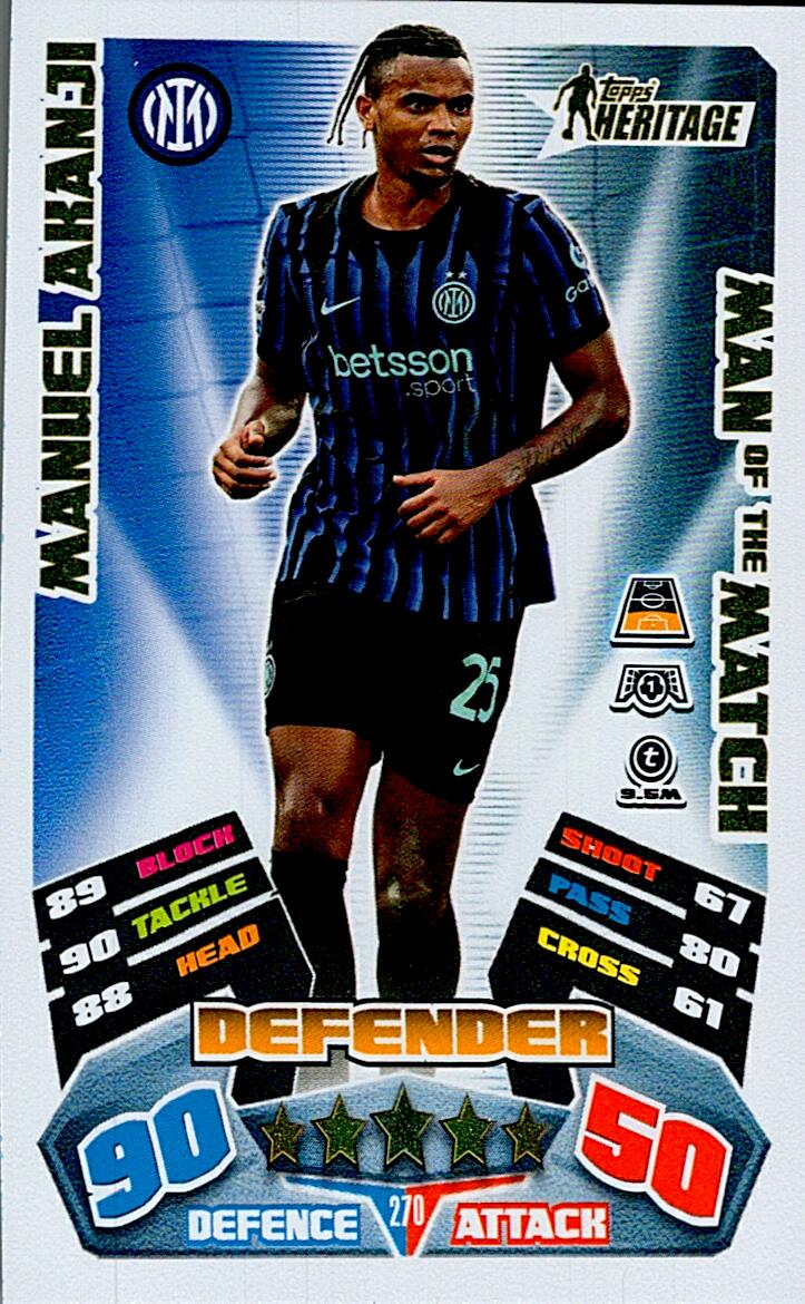 TOPPS MATCH ATTAX EXTRA 2025/26 MANUEL AKANJI TOPPS HERITAGE Nº270