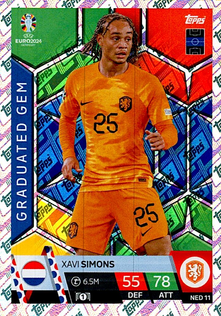 TOPPS MATCH ATTAX UEFA EURO 2024 XAVI SIMONS HOLANDA NºNED11 GRADUATED GEM