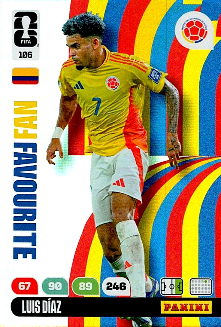ADRENALYN WORLD CUP 2026 LUIS DIAZ COLOMBIA FANS FAVOURITE Nº106