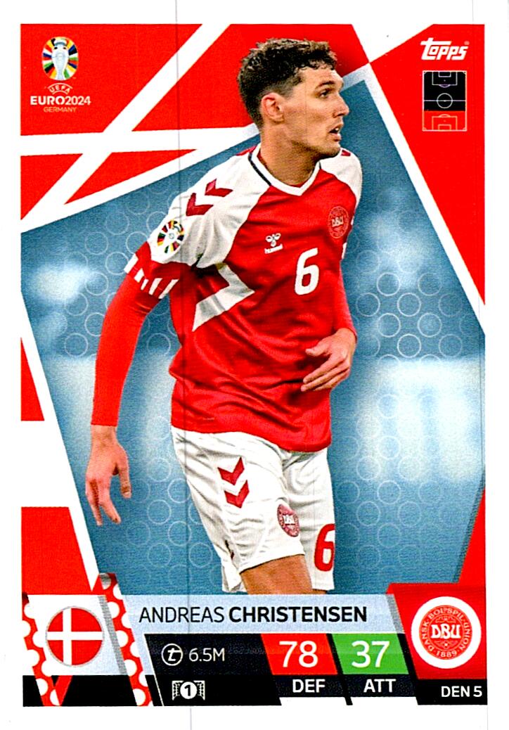 TOPPS MATCH ATTAX UEFA EURO 2024 ANDREAS CHRISTENSEN DINAMARCA NºDEN5